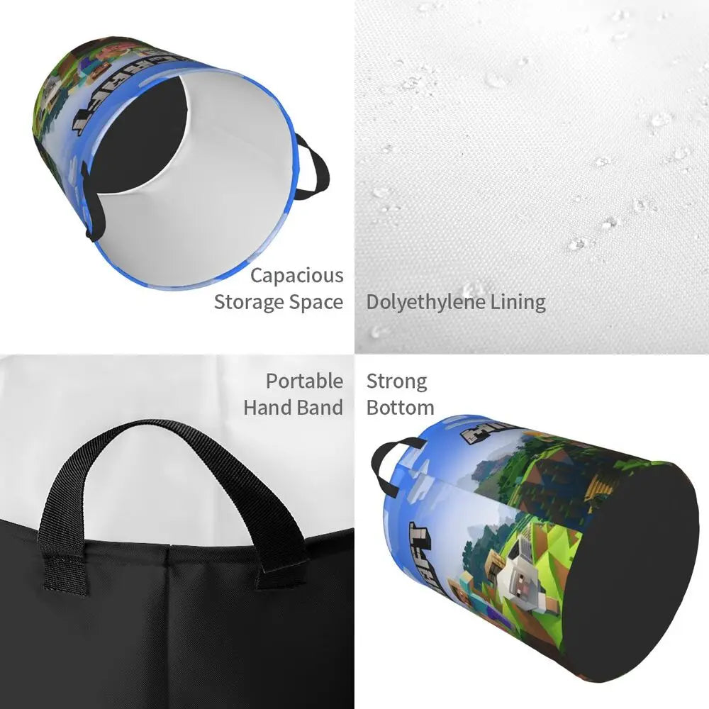 Custom Anime Game Mine C-Crafts Cartoon Laundry Hamper Large Clothes Storage Basket Toy Bin Organizer for Kids
