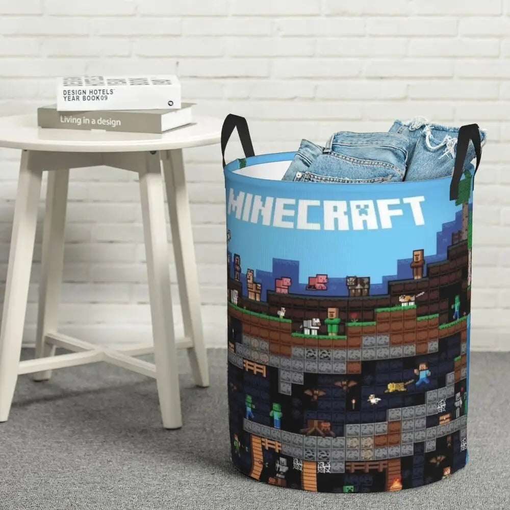 Custom Anime Game Mine C-Crafts Cartoon Laundry Hamper Large Clothes Storage Basket Toy Bin Organizer for Kids