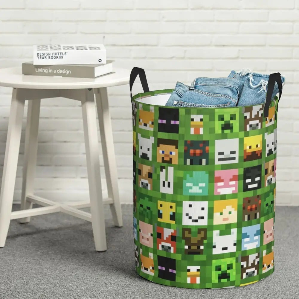 Custom Anime Game Mine C-Crafts Cartoon Laundry Hamper Large Clothes Storage Basket Toy Bin Organizer for Kids