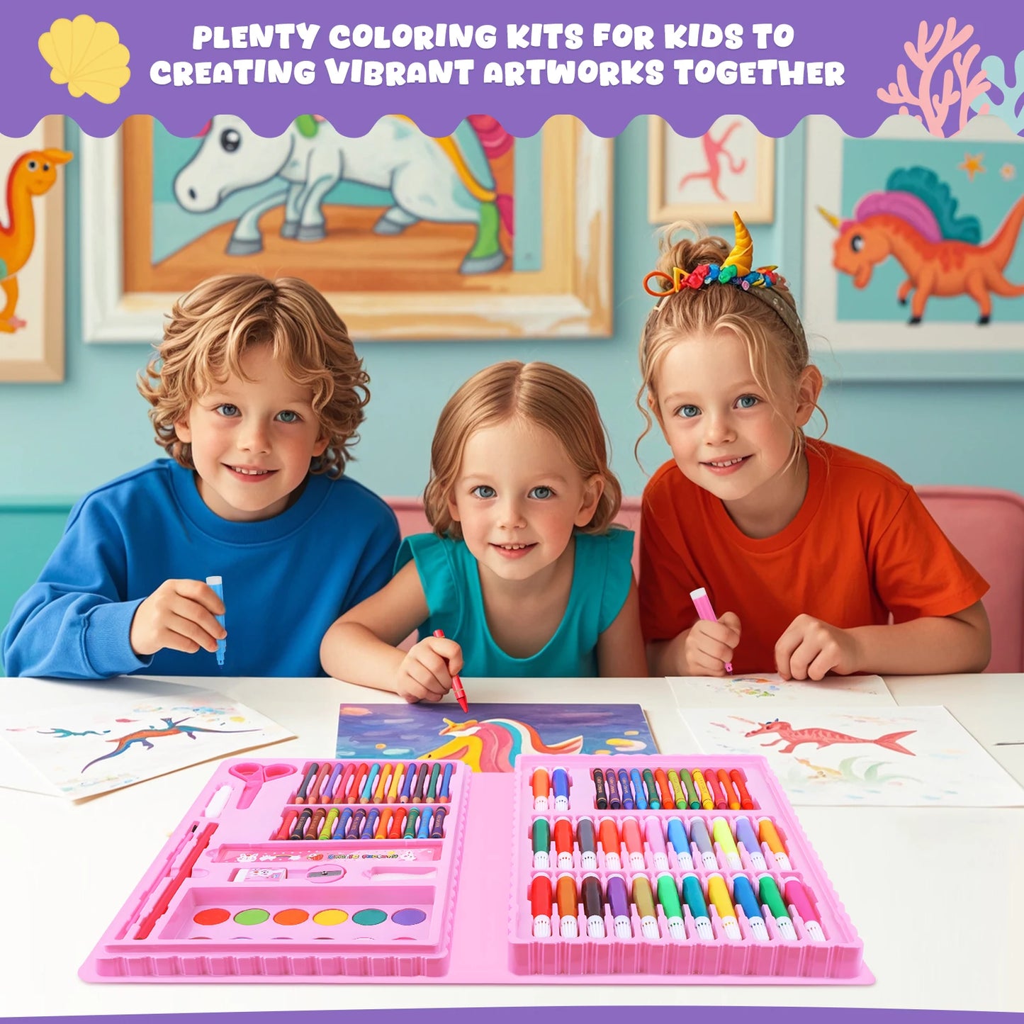 100+ Piece Drawing Art Kit: Dinosaur Craft Supplies with Washable Markers - Non-Toxic Art Set for Toddlers Ages 3-12 Kids Gifts