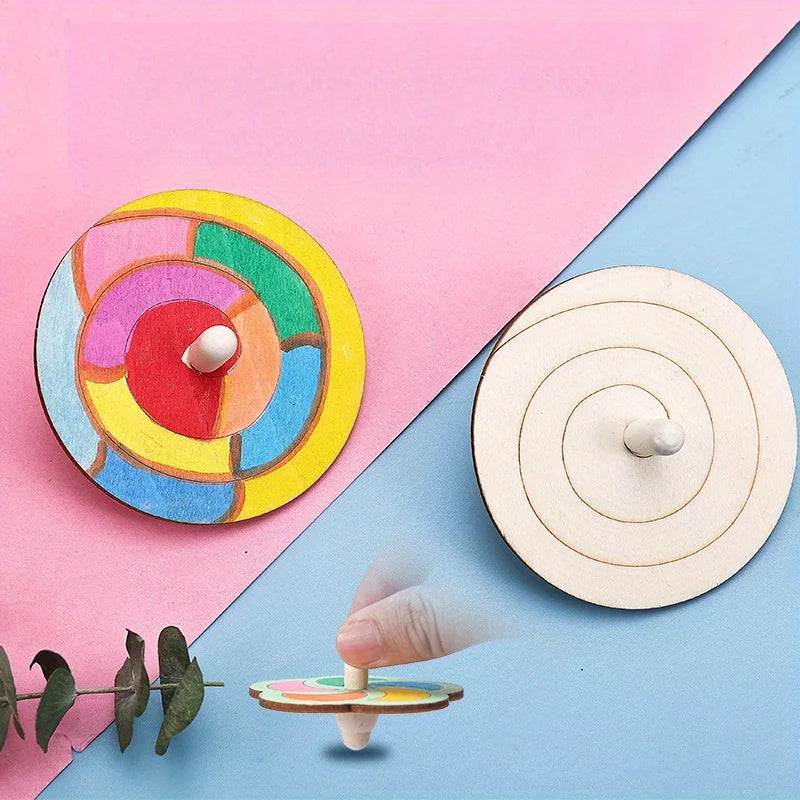 Wooden Spinning Top Craft Kit, Painting and Crafting with Wooden Art Materials, Holiday Gift Spinner