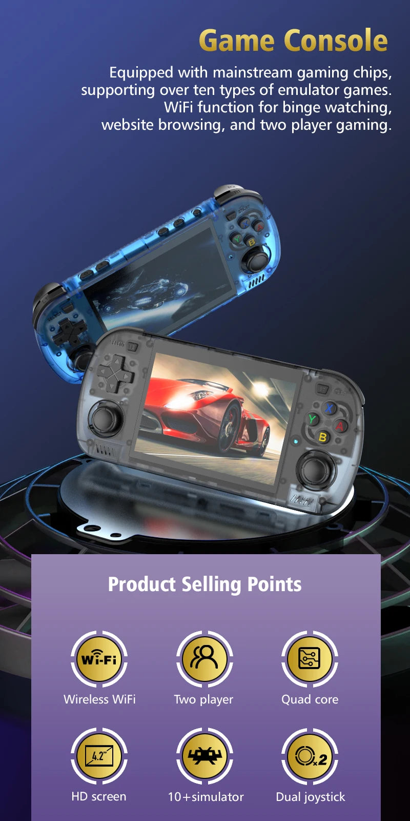 Retro Portable Gaming Console R36H PRO MAX Features a 64-bit Linux system and a 4.2-inch IPS display. This portable handheld vid