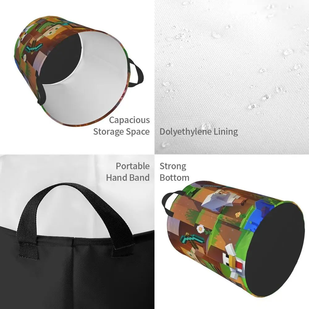 Custom Anime Game Mine C-Crafts Cartoon Laundry Hamper Large Clothes Storage Basket Toy Bin Organizer for Kids