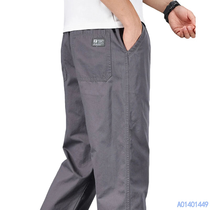 Big Size Mens Casual Pants Relaxed Fit Cotton Trousers Elastic Waist Drawstring Sweatpants Mens Jogger Pants Summer Spring