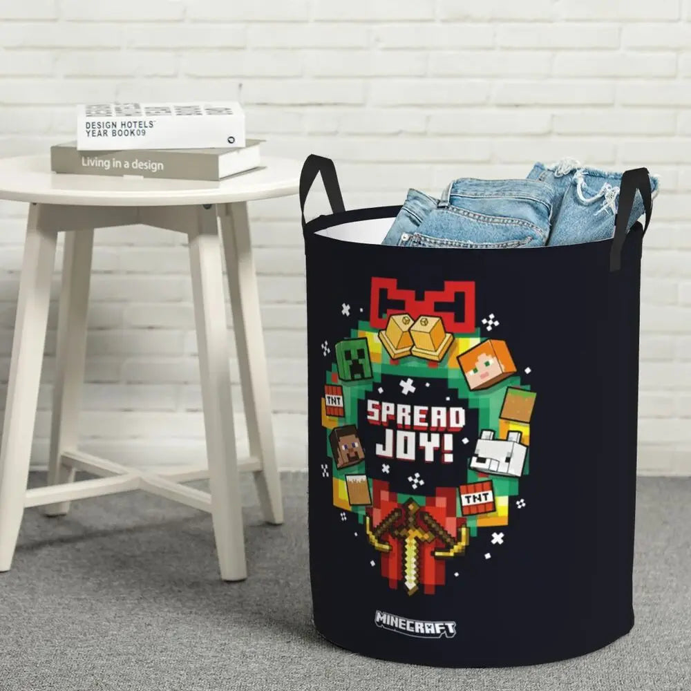 Custom Anime Game Mine C-Crafts Cartoon Laundry Hamper Large Clothes Storage Basket Toy Bin Organizer for Kids