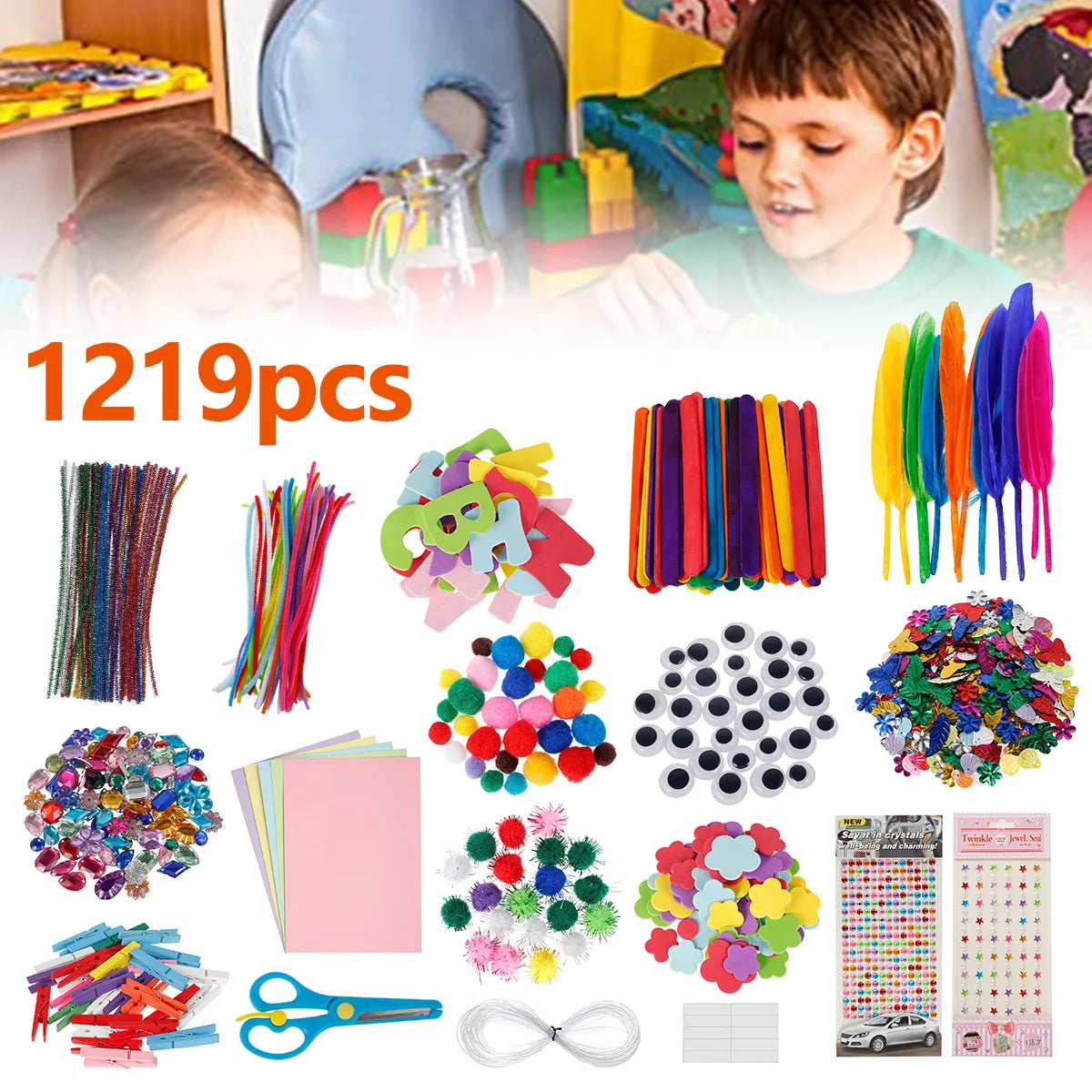 1219pc Kids DIY Art Craft Sets Children Craft Supplies Kits Creative Craft Set for School Projects DIY Activities Party Supplies