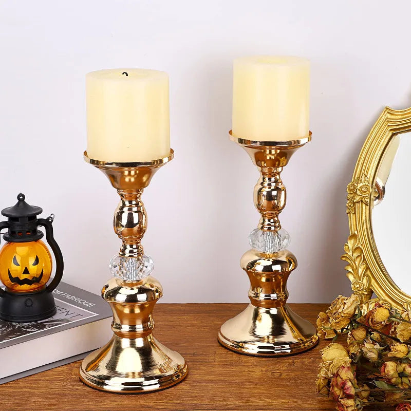Gold Metal Pillar Candlestick Holders Vintage Pillar Candle Holders Elegant Metal Crystal Pillar Candle Stands candl stickholder