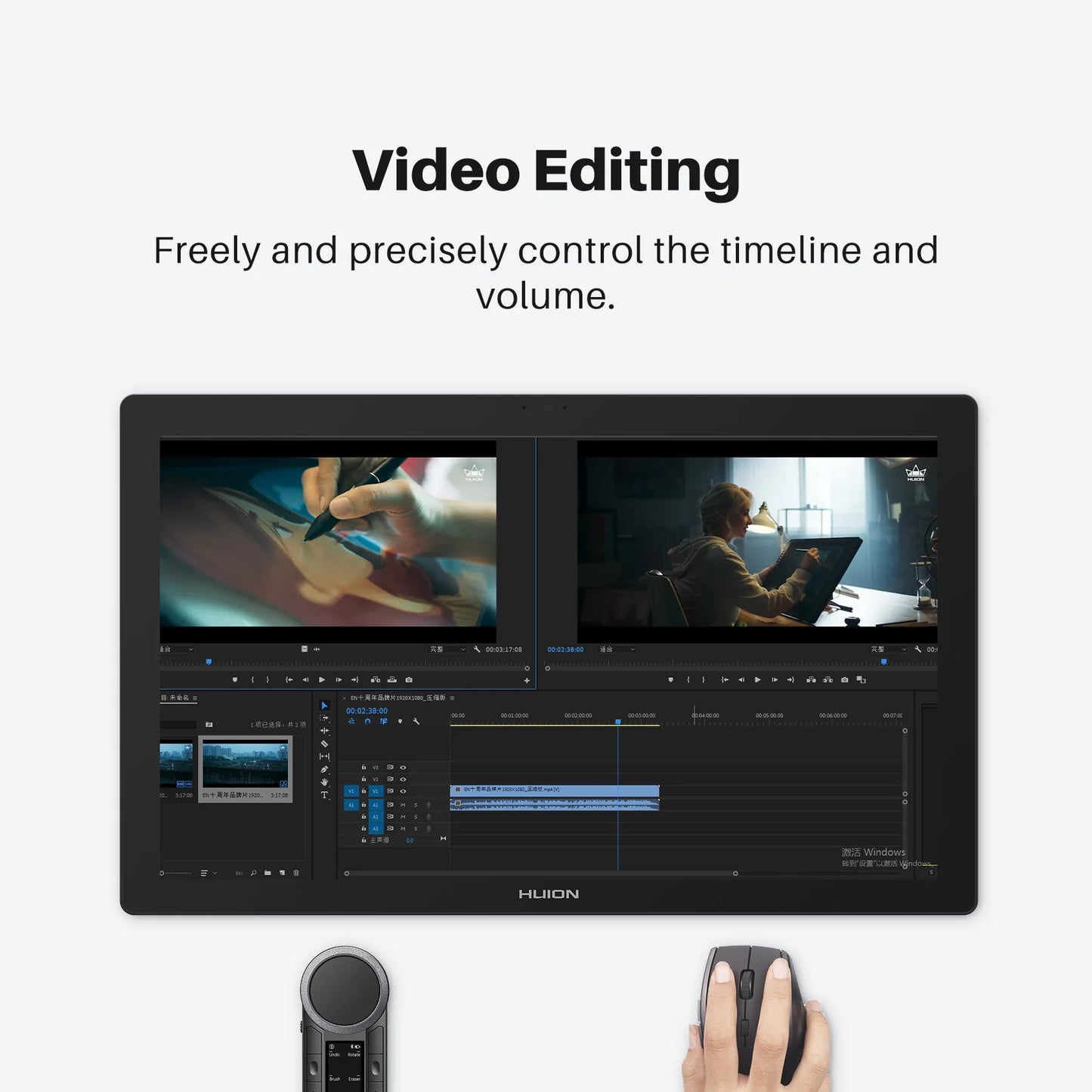 Huion Keydial Remote Mini Wireless Keyboard Dual-dial Controller Bluetooth Connect to Computer Windows macOS iPadOS iOS Android