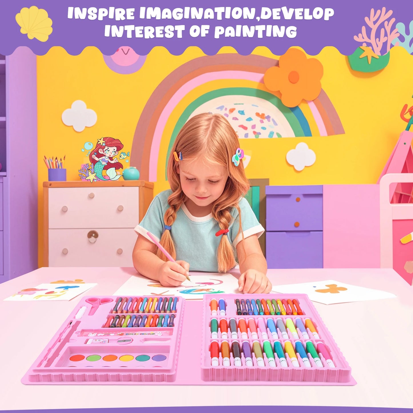 100+ Piece Drawing Art Kit: Dinosaur Craft Supplies with Washable Markers - Non-Toxic Art Set for Toddlers Ages 3-12 Kids Gifts