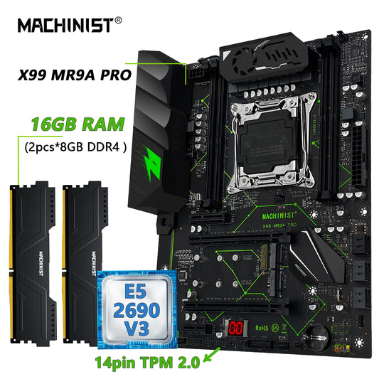 MACHINIST MR9A PRO X99 Motherboard Set Kit LGA2011-3 Xeon E5 2690 V3 CPU DDR4 16GB (2*8GB) 2666MHz RAM TPM 2.0 Optional combo