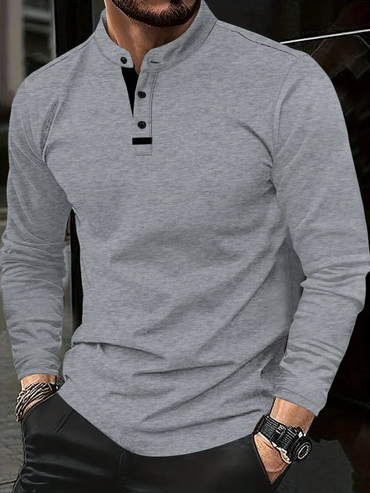 A Stylish Men's Round-Neck Plain Spliced Polo Shirt Suitable for Wearing at Home in Summer, Autumn, and Winter