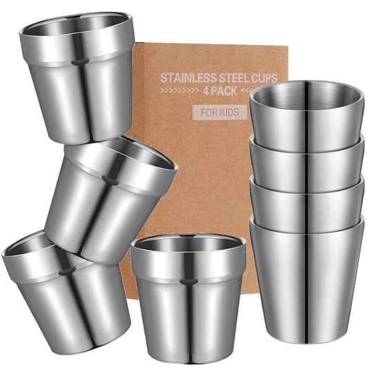 Stainless Steel Cups 10oz 6oz Camping Mugs 4pcs Reusable Premium Metal Cup Double Wall Drinking Tumbler for BBQ Home Drink Tools
