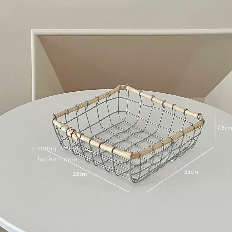 Woven Iron Art Storage Basket Hollow out Fruit Sna Bread Desktop Organizer Basket Casual Chic Metal Storage Caddy