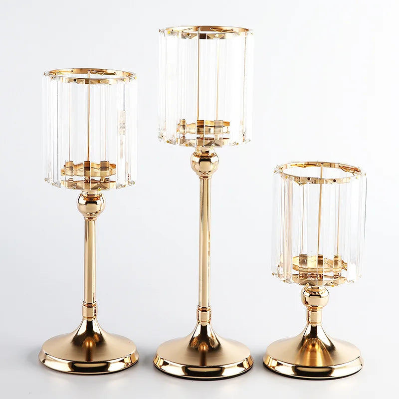 Crystal Glass Candle Holders Luxury Retro Metal Candlesticks, Wedding Party, Christmas Holiday, Desktop Home Decoration, 3 Sizes