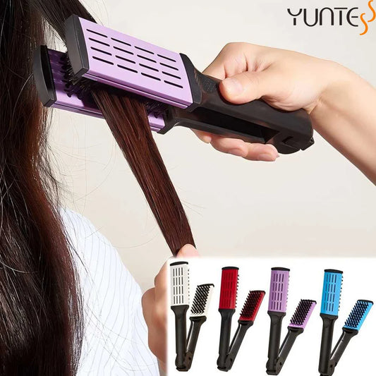 YUNTES Pro Hairdressing Straightener Nylon Hair Straightening Double Brushes V Shape Comb Clamp Not Hurt Styling Tools DIY Home