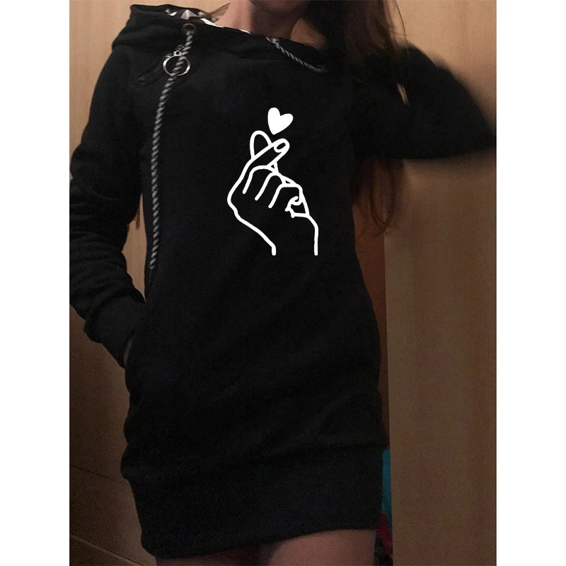 Women Sweater Dress Long Sleeve Hoodie Dress Autumn Winter Casual Slim Sweater Hoodies Dress