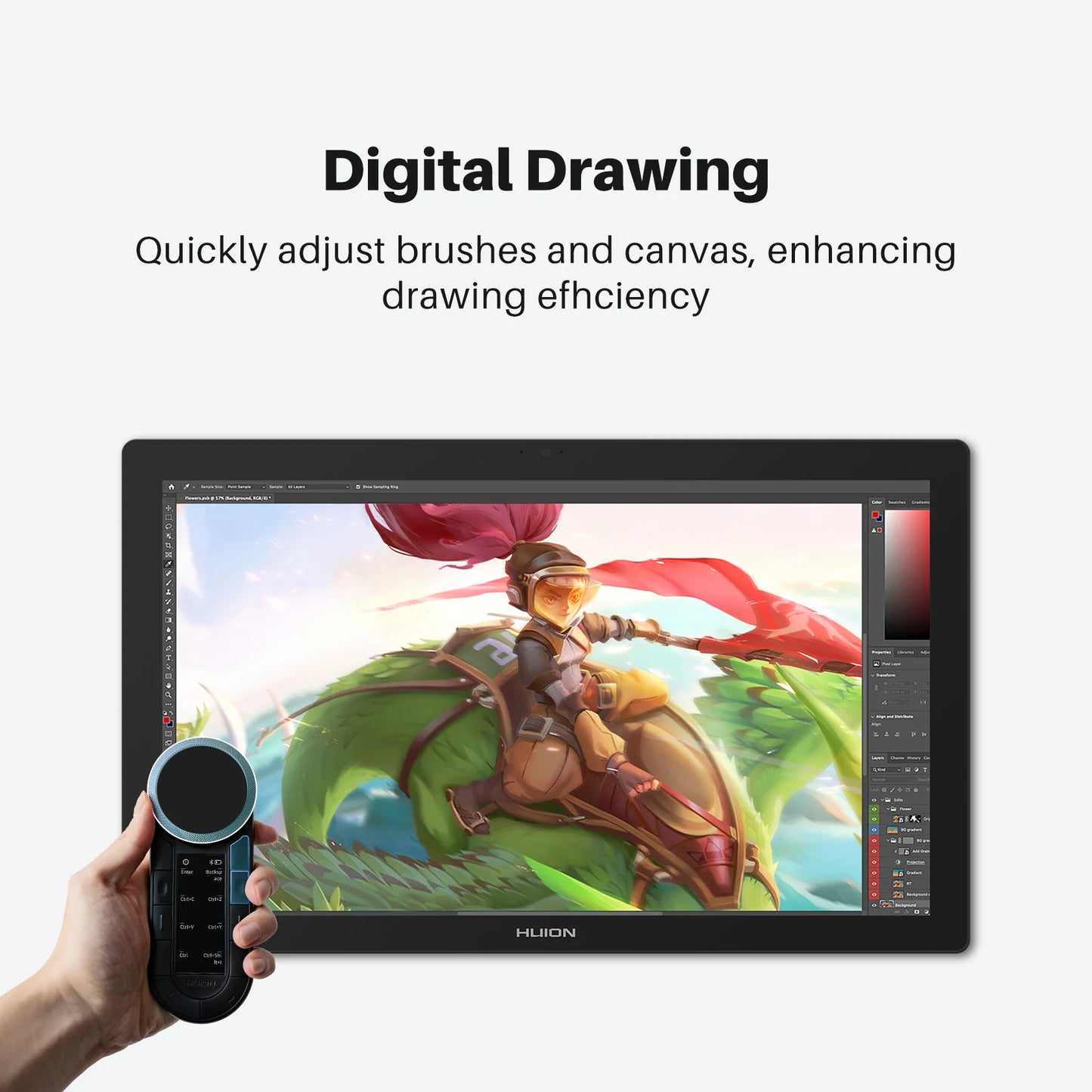 Huion Keydial Remote Mini Wireless Keyboard Dual-dial Controller Bluetooth Connect to Computer Windows macOS iPadOS iOS Android