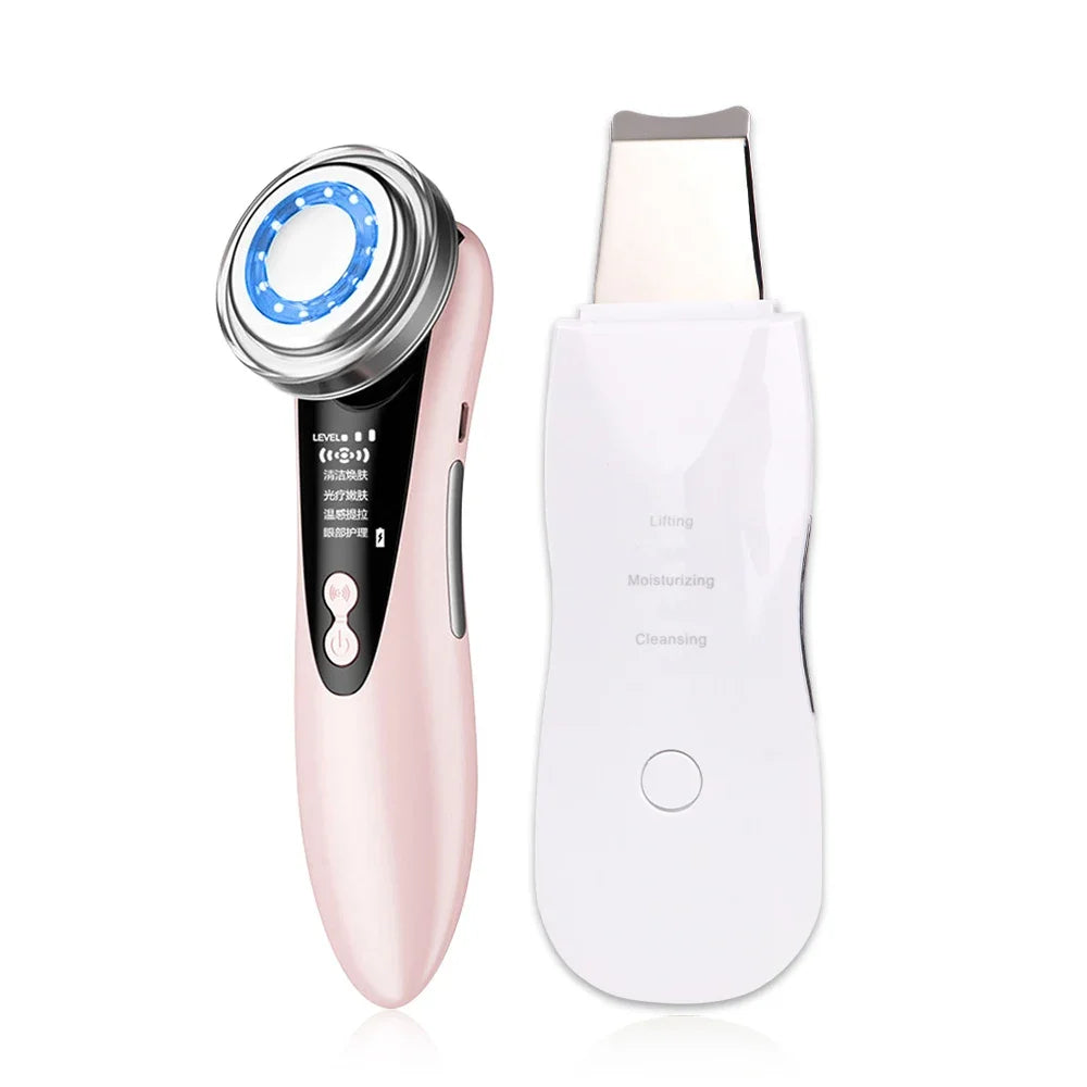 Ultrasonic Skin Scrubber Kit Vibration Face Spatula Blackhead Remover EMS LED Facial Massager Cavitation Peeling Facial Lifting