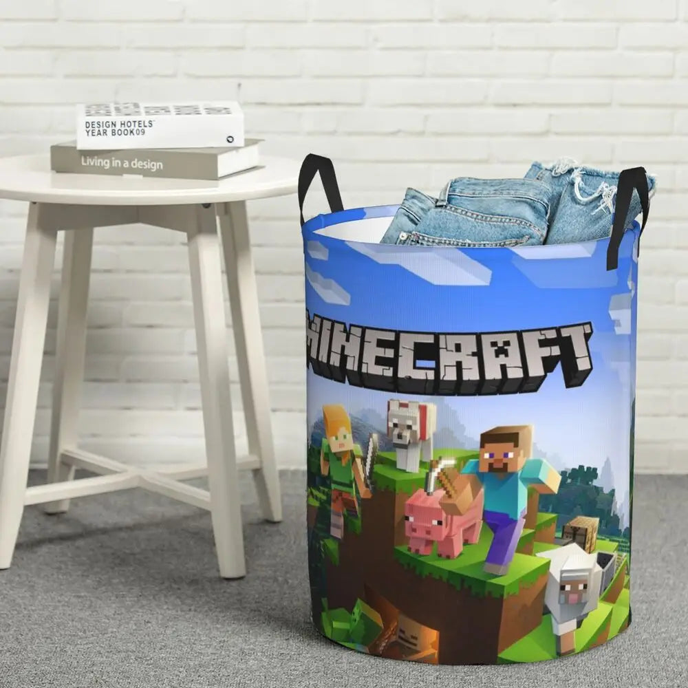 Custom Anime Game Mine C-Crafts Cartoon Laundry Hamper Large Clothes Storage Basket Toy Bin Organizer for Kids