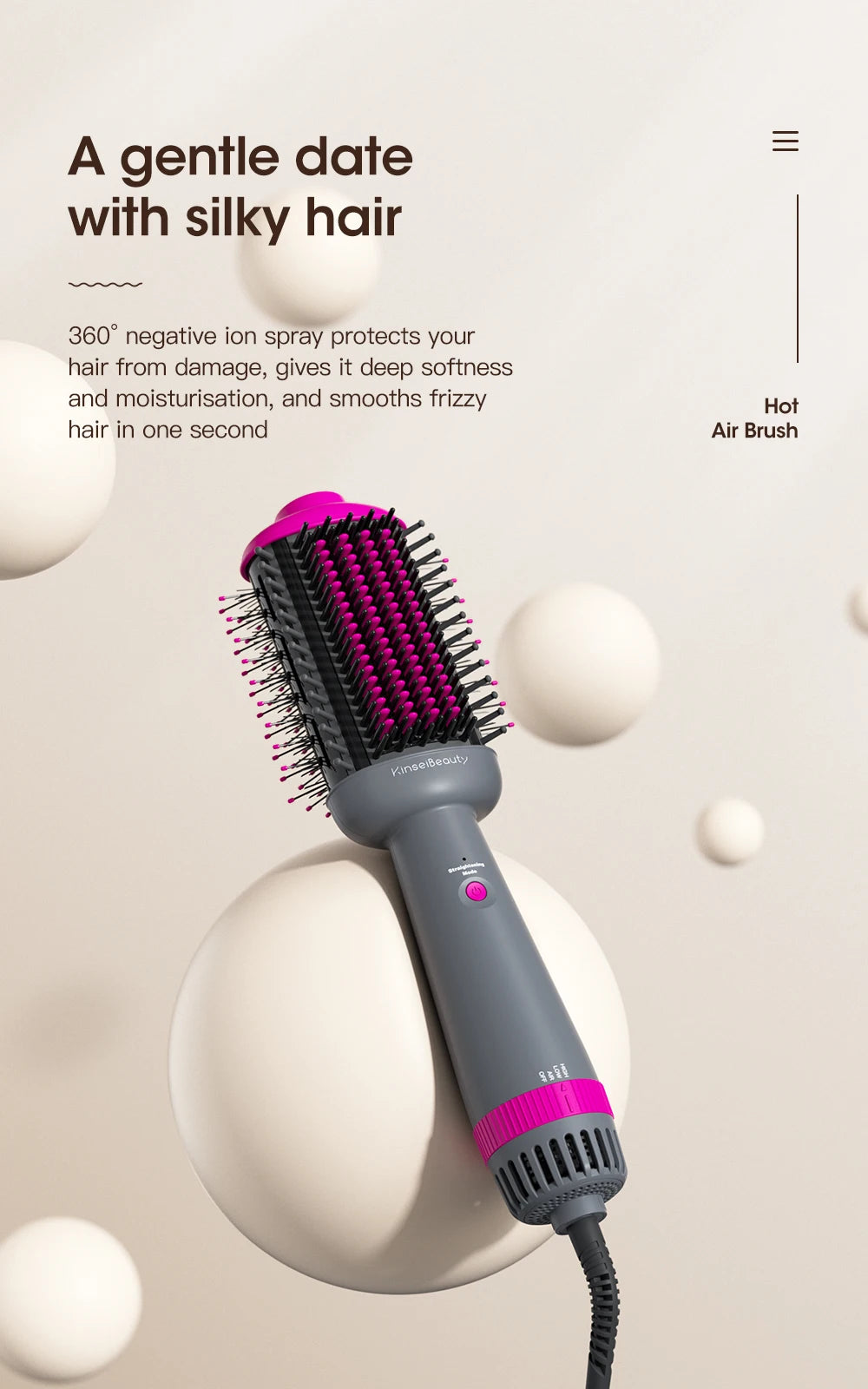 Kinseibeauty Hair Dryer Comb Straightener Dual-purpose Hot Air Brush Ceramic Anti-ironing Blower Multi-function Styling Tools