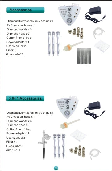 Diamond Microdermabrasion Machine 3 in 1 Vacuum 65-68cmHg Exfoliation Peeling Hydration Facial Device