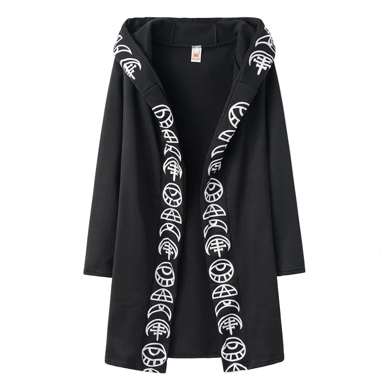 Fashion Trend Ladies Punk Moon Pattern Printing Long-sleeved Cardigan Sweater Long Style