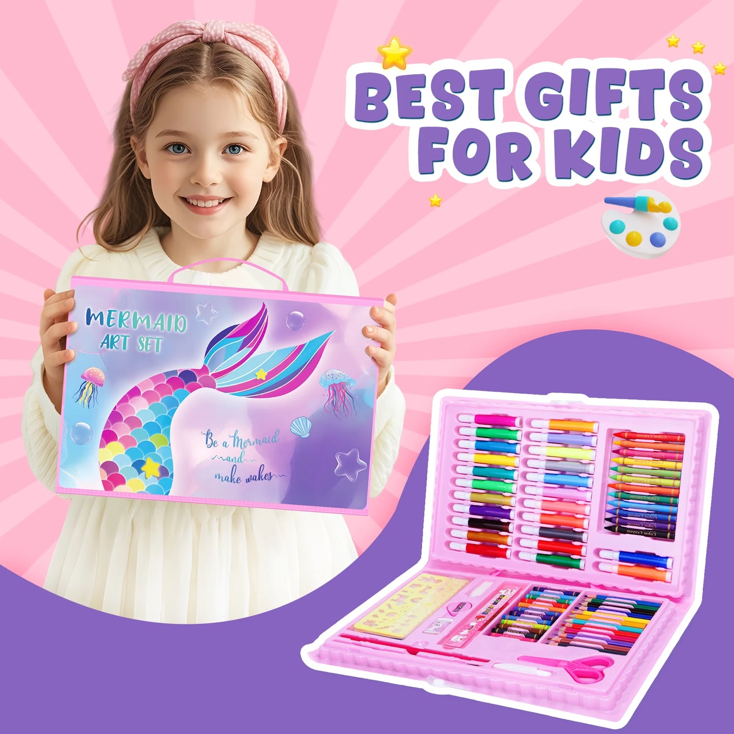 100+ Piece Drawing Art Kit: Dinosaur Craft Supplies with Washable Markers - Non-Toxic Art Set for Toddlers Ages 3-12 Kids Gifts