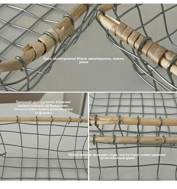 Woven Iron Art Storage Basket Hollow out Fruit Sna Bread Desktop Organizer Basket Casual Chic Metal Storage Caddy