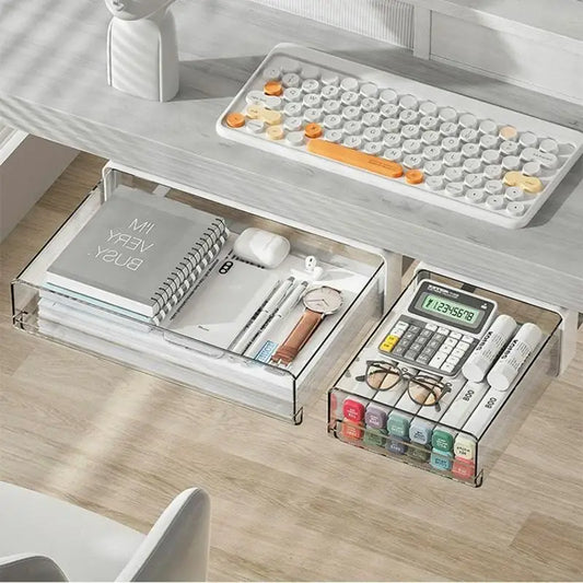 Drawer Storage Box Under Table Hidden Self-Adhesive Drawer Type Storage Cabinet Office Desk Cosmetics Stationery Storage Rack