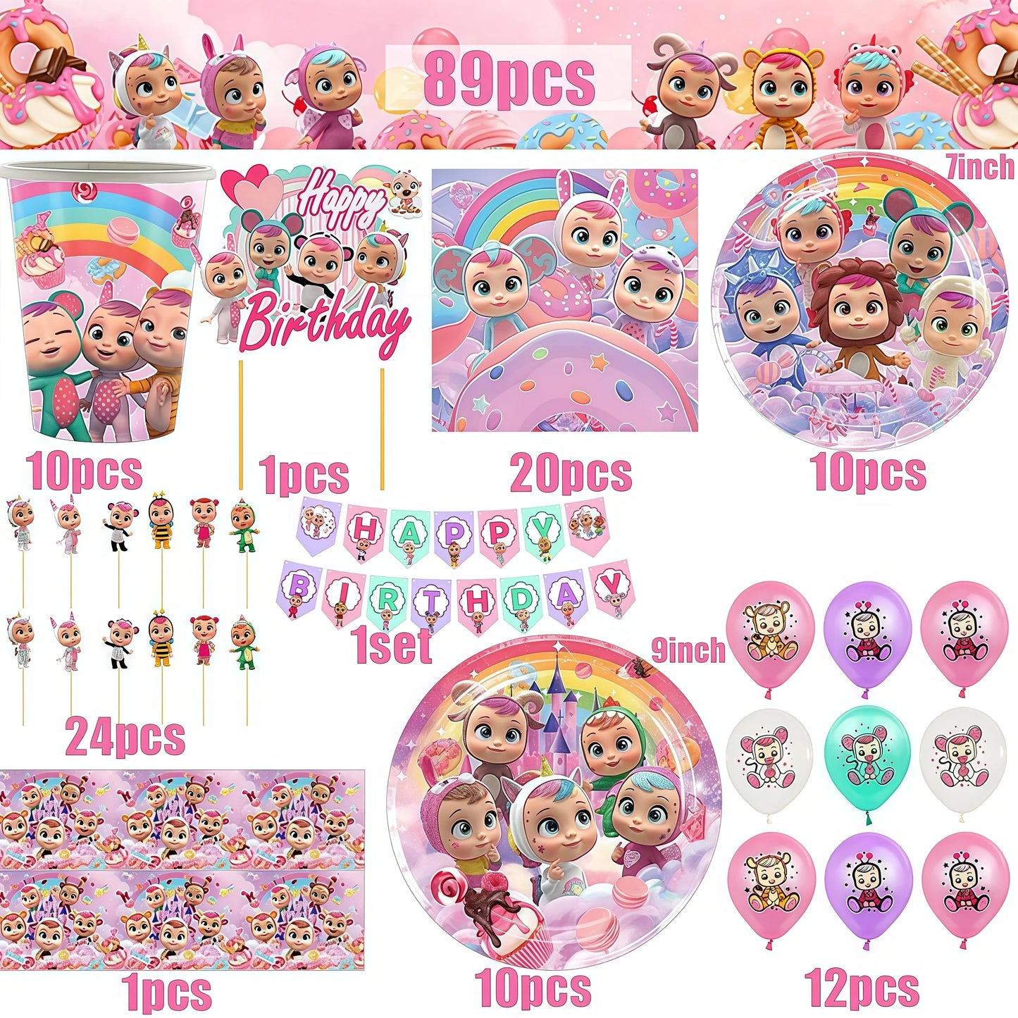 Cry Babiesed Birthday Party Decoration Tableware Cups Plates Balloons Cake Topper Tablecloth Backdrop Baby Shower Party Supplies