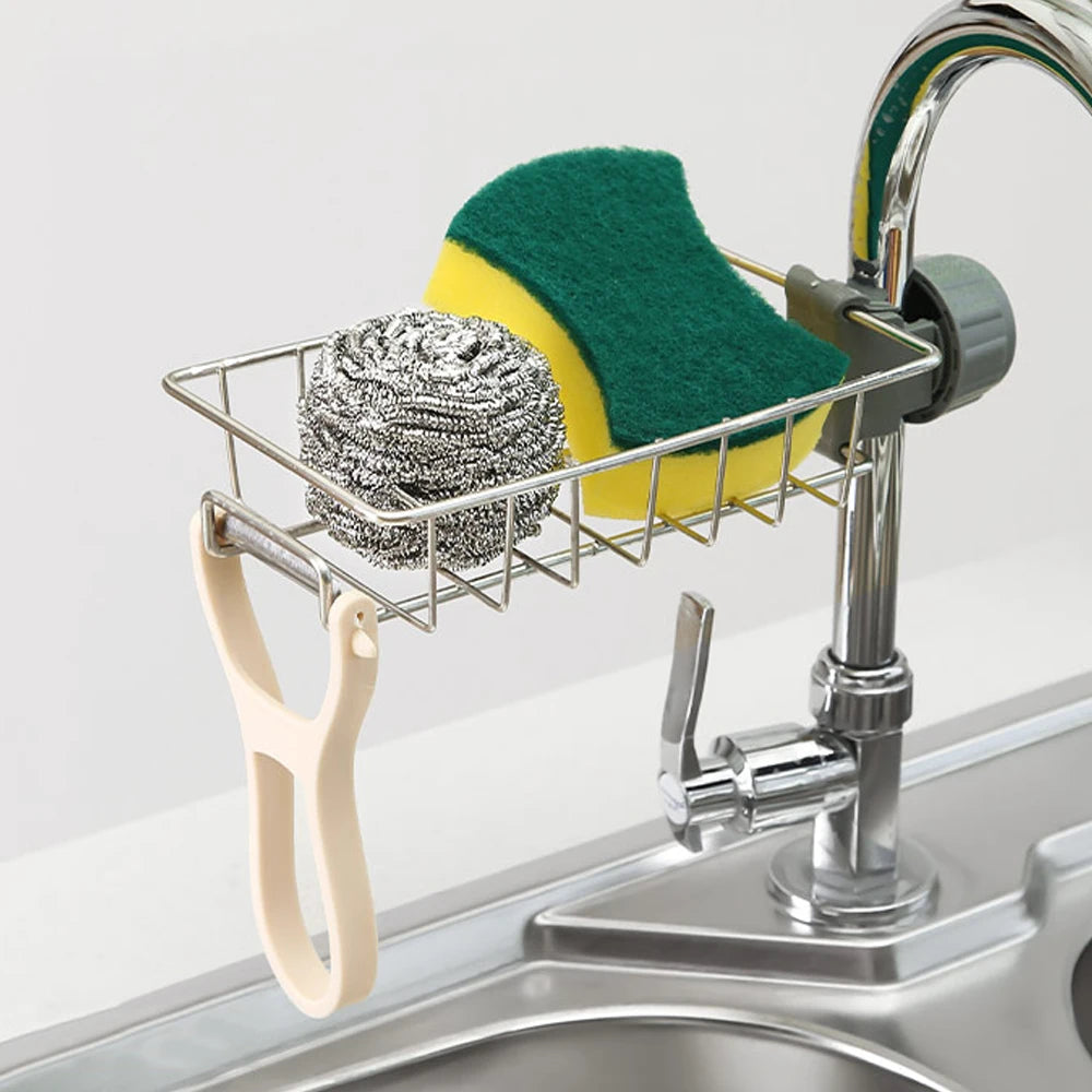 1PC Kitchen Sink Drain Holder Adjustable Height Flexible and Rotatable Hanging Faucet Rack  Suitable for Soap Sponges Brushes