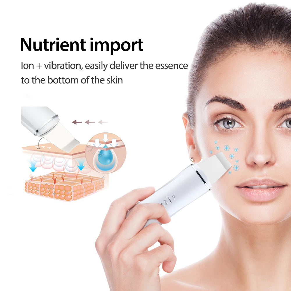 Ultrasonic Skin Scrubber Blackhead Remover Facial Cleanser 3 Modes Peeling Shovel Face Lifting Tool EMS Spatula Deep Cleansing