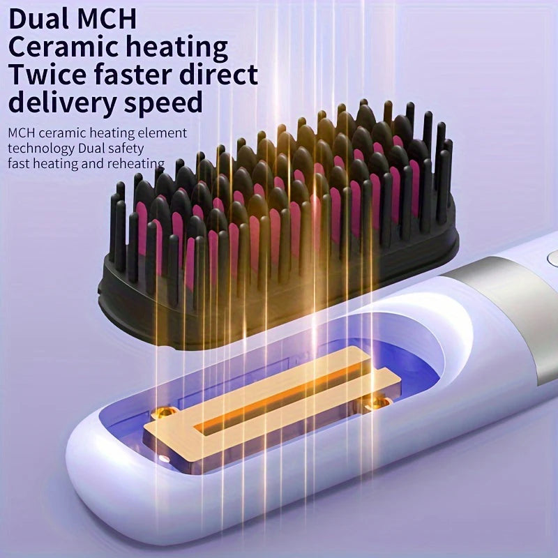 2025 Electric Hot Comb Multifunctional Wireless Straight Hair Straightener Negative Ion Anti-Scalding Straightening Brush New