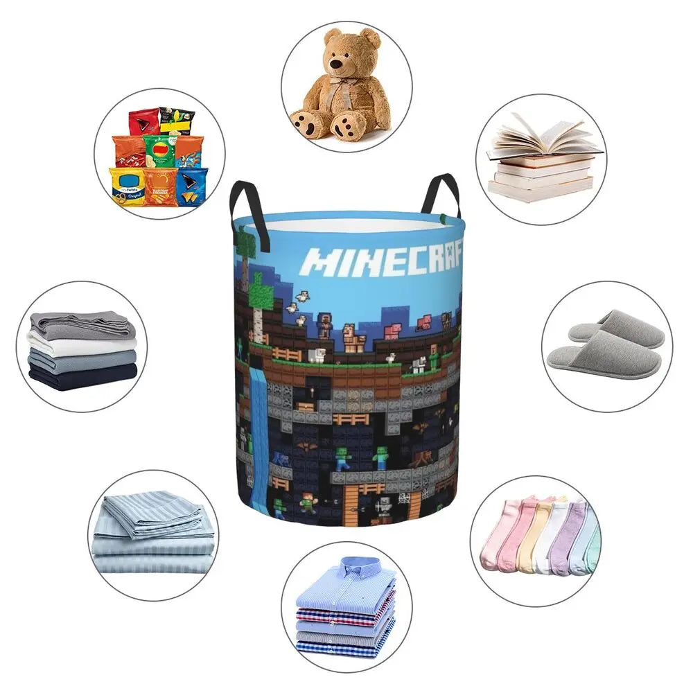 Custom Anime Game Mine C-Crafts Cartoon Laundry Hamper Large Clothes Storage Basket Toy Bin Organizer for Kids