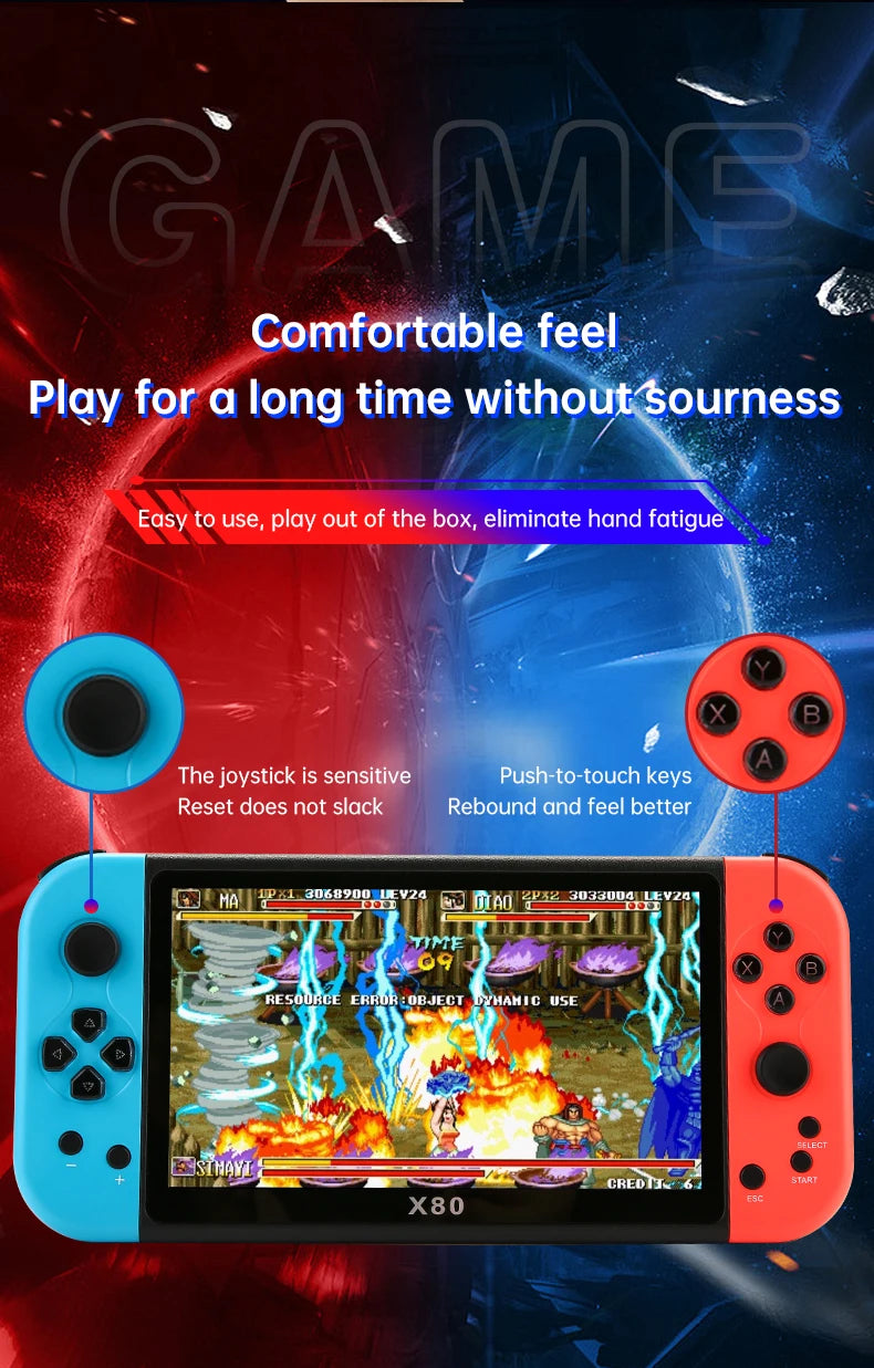 X80 Retro Handheld Game Console 7 Inch Screen HD TV Portable Game Player Built-in 16GB 10000 Games 10 Simulators for PS/PS1/MAME