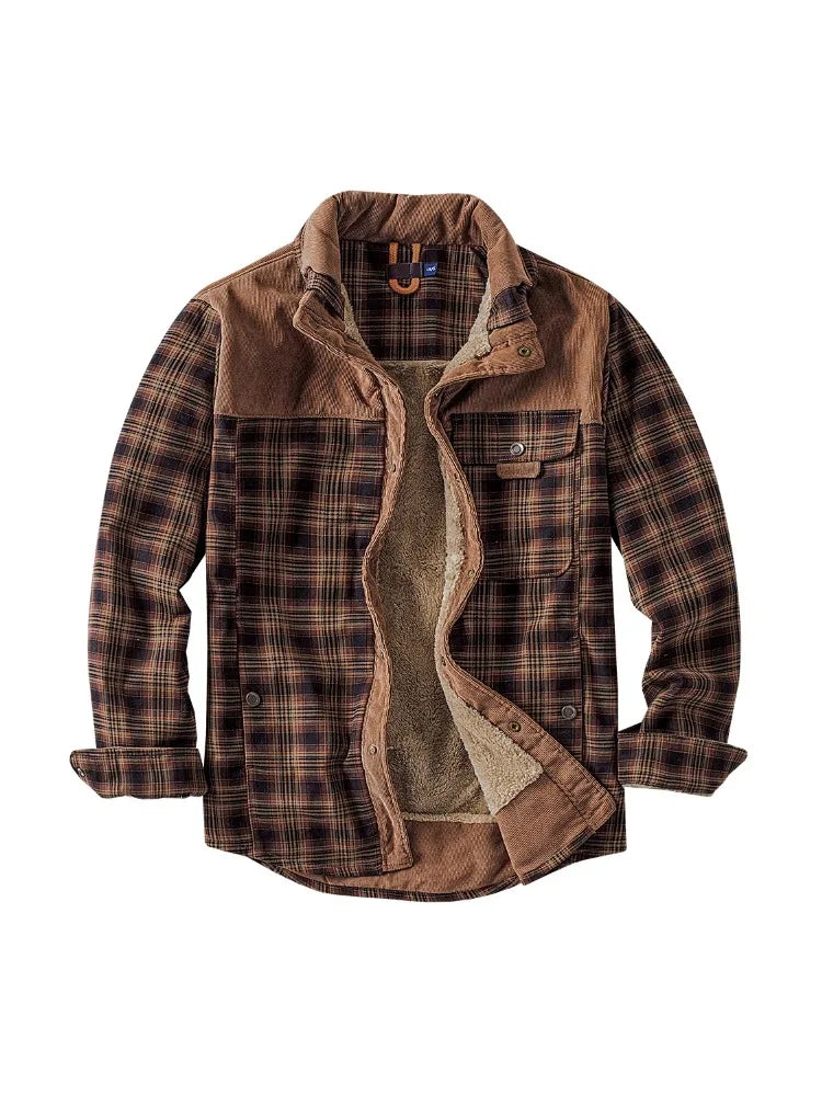 Mens Cotton Jacket Autumn Winter 2025 Check Print Warm Casual Business Office Lapel Coat Man Middle-aged Elderly Cotton Clothes