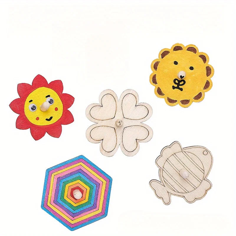 Wooden Spinning Top Craft Kit, Painting and Crafting with Wooden Art Materials, Holiday Gift Spinner