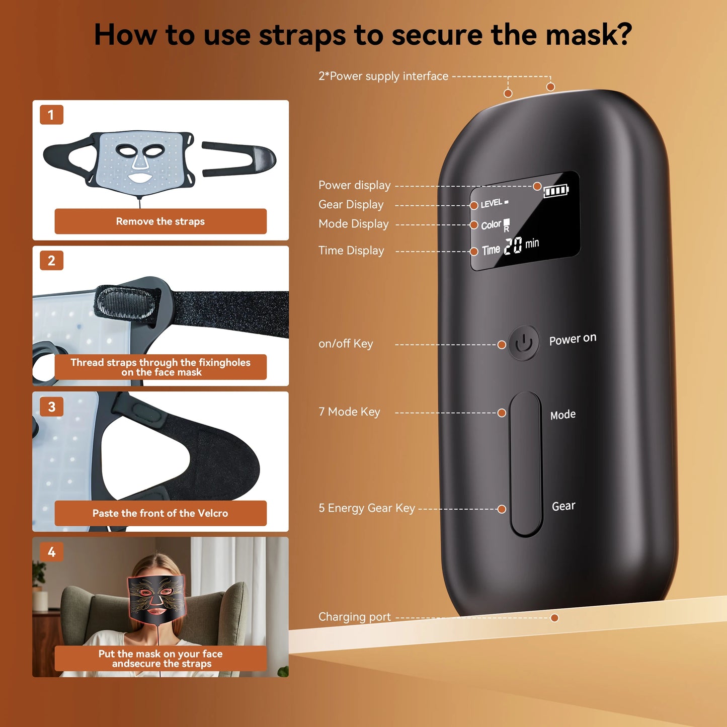 LED Face Mask with 66 LED Beads,Photon Mask with Ice Pack,2500mAh Battery LED Face Beauty Machine Photon FacialSkin Care Machine