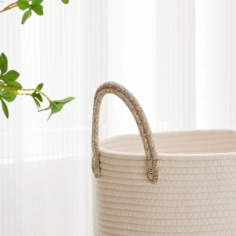 Large Size Laundry Basket,High Braided Rope Storage Basket,Suitable for Living Room、Bathroom、Bedroom Blanket、Toy、Dirty laundry