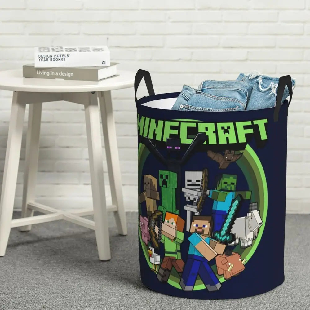 Custom Anime Game Mine C-Crafts Cartoon Laundry Hamper Large Clothes Storage Basket Toy Bin Organizer for Kids