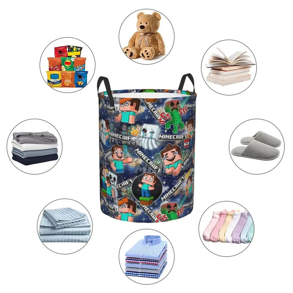 Custom Anime Game Mine C-Crafts Cartoon Laundry Hamper Large Clothes Storage Basket Toy Bin Organizer for Kids