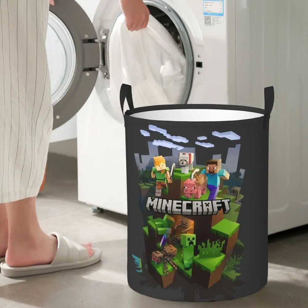 Custom Anime Game Mine C-Crafts Cartoon Laundry Hamper Large Clothes Storage Basket Toy Bin Organizer for Kids