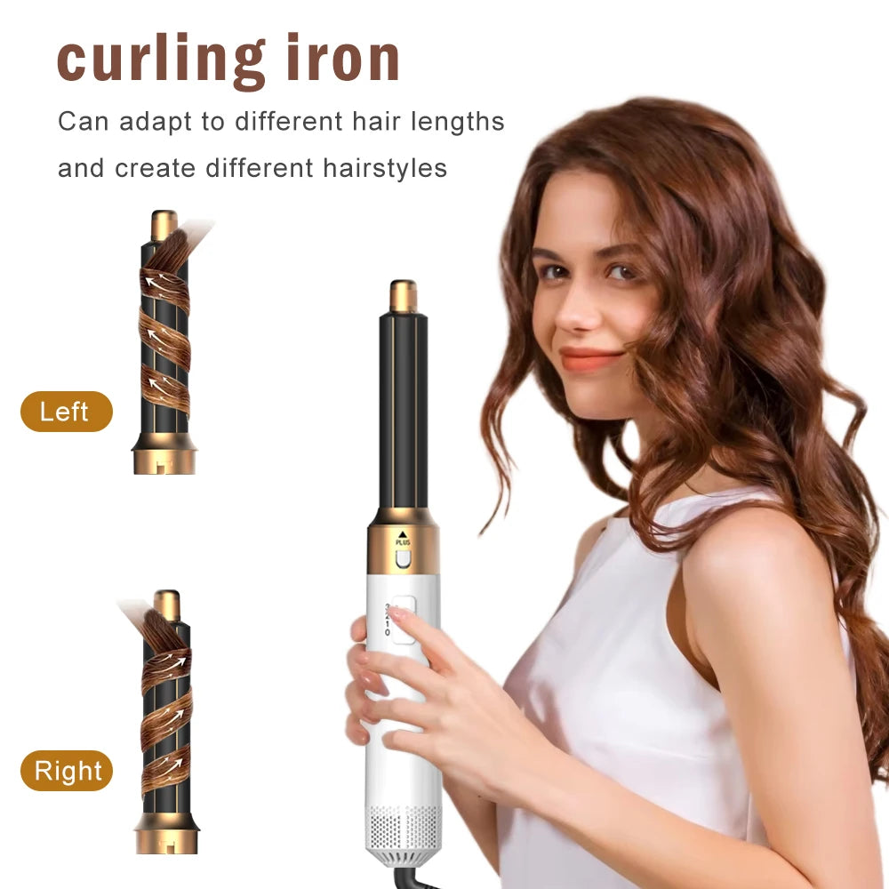6 in 1 Multifunctional Hair Tool Blow Dryer Curler Ionic Hot Air Brush Straightener with Detachable Head