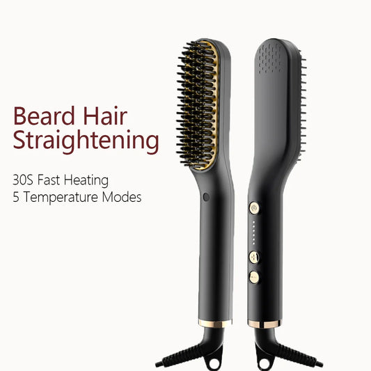 ANLAN Beard Hair Straightening Brush Hot Heated Comb Men Beard Multifunctional Straightener Ceramic Comb Quick Hair Styler