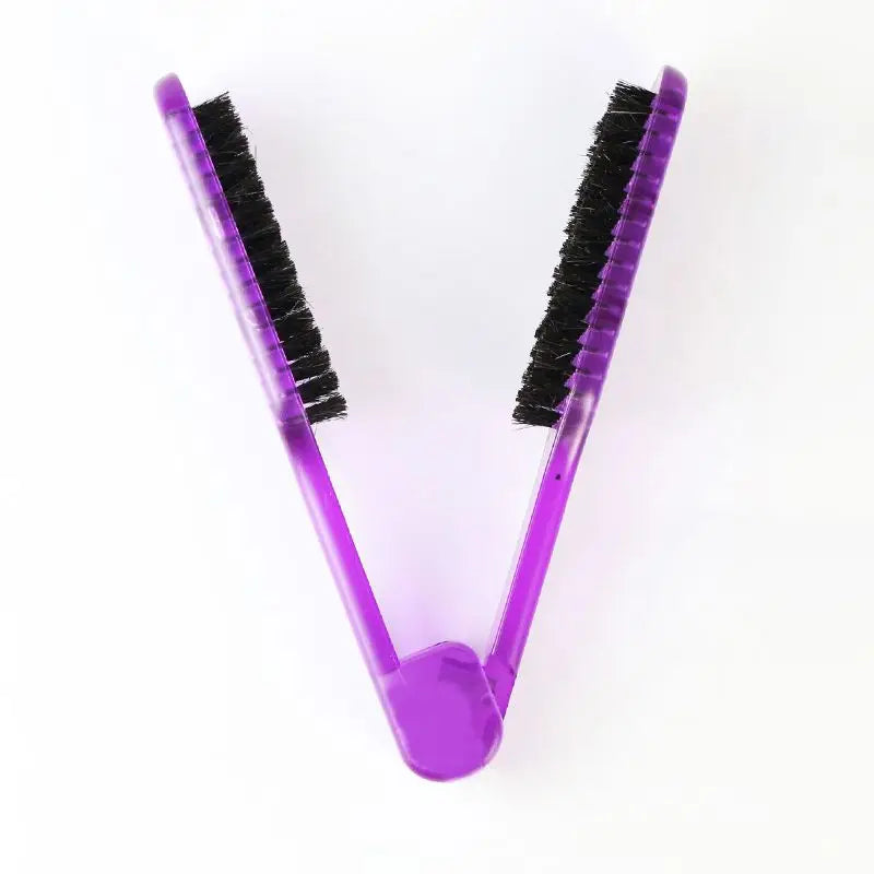 Hairdressing Straightener Hairbrush Nylon Hair Straightening Double Brushes V Shape Comb Clamp