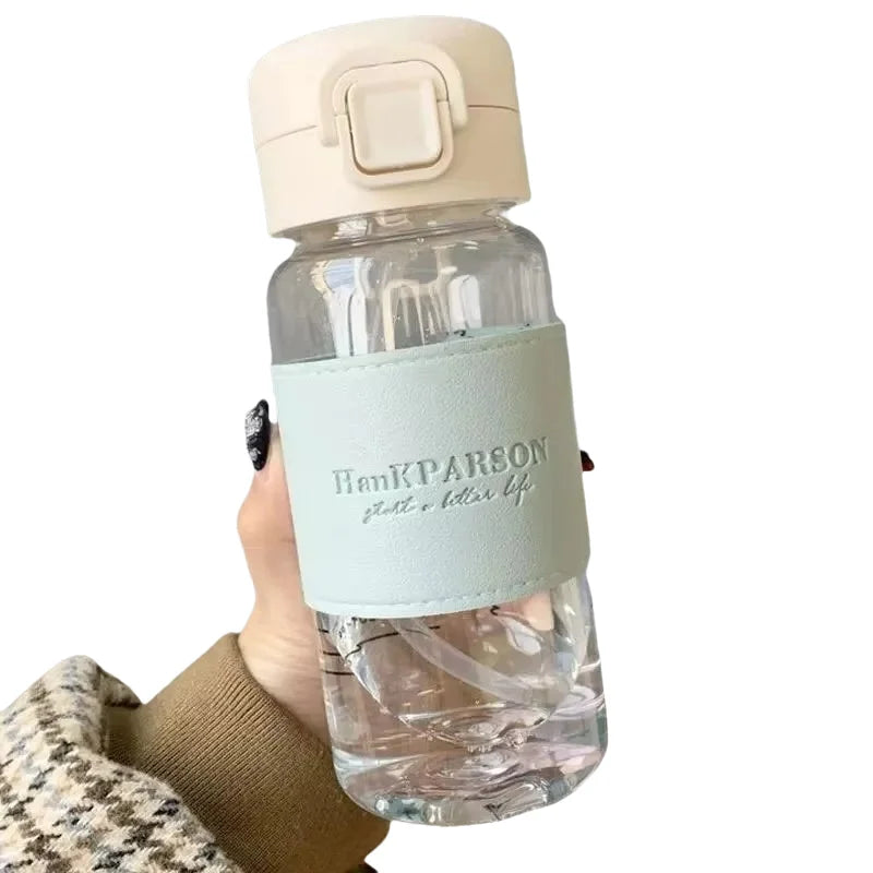 500ml Portable Cute Water Bottle with Straw Pop-Up Cover Leak-Proof Drinkware for School Kids Plastic Drinking Bottle