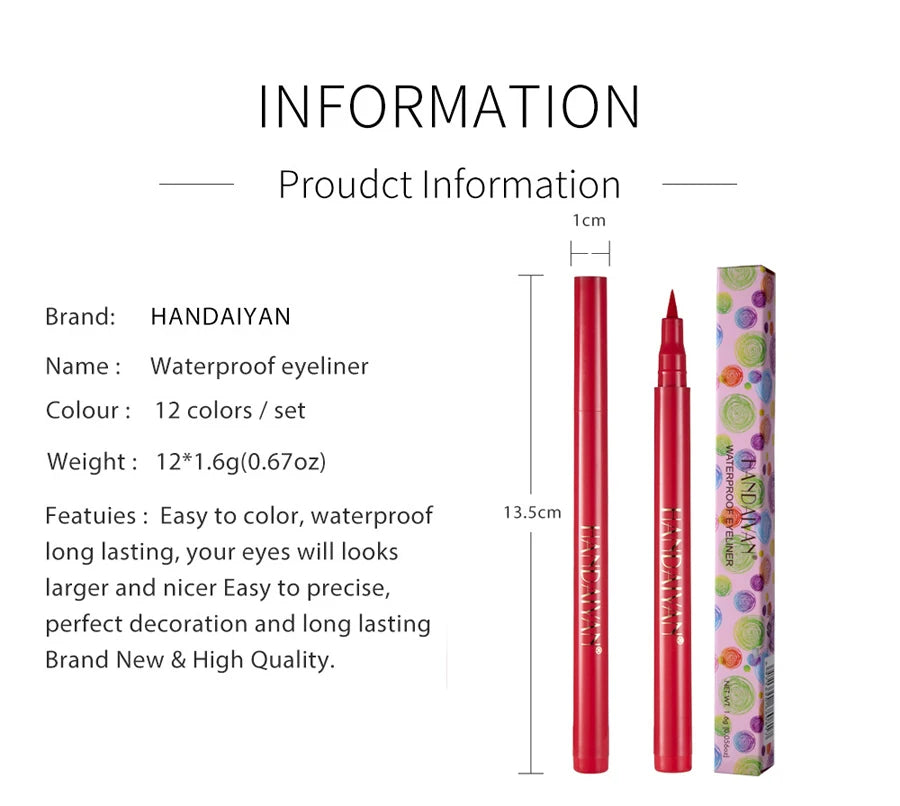 Waterproof Rainbow Matte Colorful Liquid Eye Liner Pencil White Pink Color Eyeliner Pen Makeup Make Up Long-Lasting Cosmetics