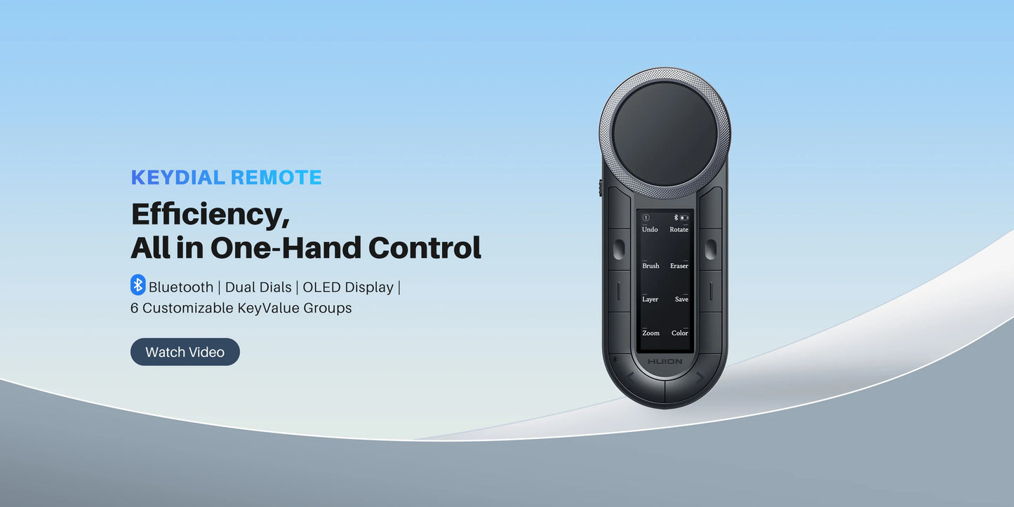 Huion Keydial Remote Mini Wireless Keyboard Dual-dial Controller Bluetooth Connect to Computer Windows macOS iPadOS iOS Android
