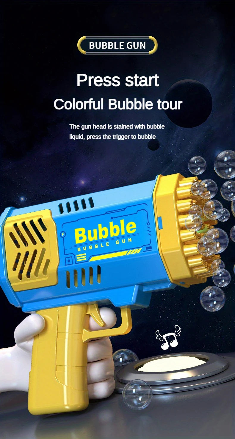 One Pack Of Children's 40 Holes Rocket Launcher Handheld Portable Electric Automatic Bubble Gun LED Light For Boys And Girls