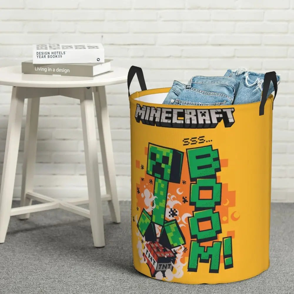 Custom Anime Game Mine C-Crafts Cartoon Laundry Hamper Large Clothes Storage Basket Toy Bin Organizer for Kids